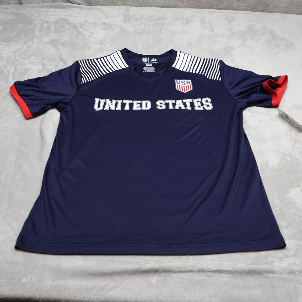 US Soccer Jersey Mens Large Iconsports Blue USSF Short Sleeve Athletic NEW